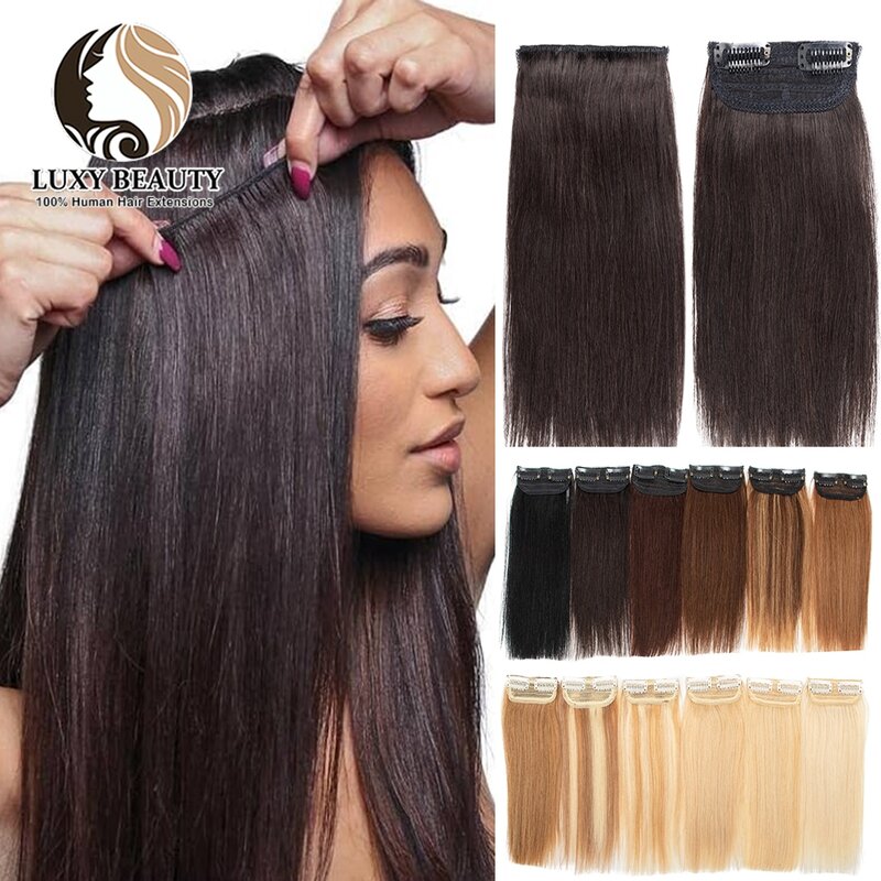 Luxybeauty-منصات الشعر غير مرئية للنساء ، مقطع صغير قطعة الشعر البشري ، 2 مقاطع على قطع الشعر ، 10-30 سنتيمتر