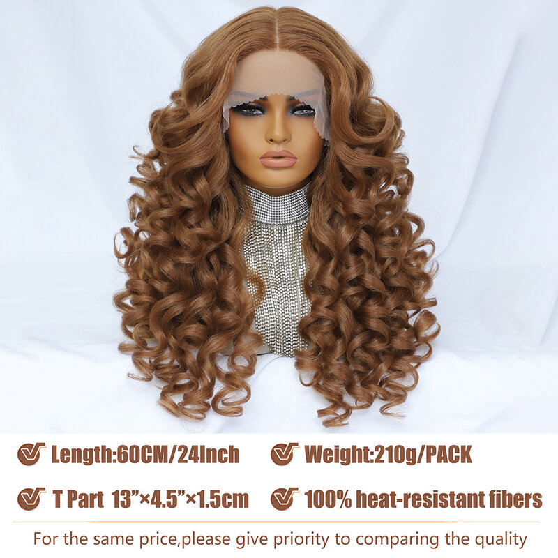 Wig keriting 24 inci renda sintetis Wig depan pirang tanpa lem Wig renda wanita 13X4X1 untuk rambut Cosplay wanita hitam penggunaan sehari-hari