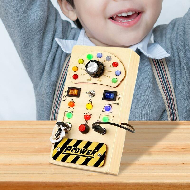 LED Busy Board Portable LED Wooden Sensory Board for Kids Preschool Children
