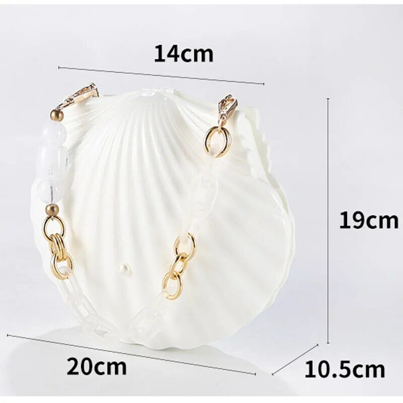 Bolso de mano con cadena acrílica para mujer, bolsa de noche con conchas marinas blancas finas, a la moda, para boda, fiesta de graduación, 2024