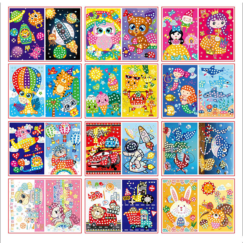 Libro de colorear de puntos para niños, pegatinas de rompecabezas de mosaico de dibujo de animales de dibujos animados de puntos de Color DIY, juguetes educativos creativos para aprender
