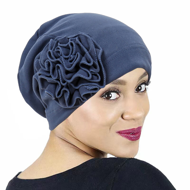 우아한 반짝이 터번 모자 여성 무슬림 히잡 이슬람 저지 케모 캡 큰 꽃 머리 스카프 여성용 헤드 랩 커버 히잡 스카프