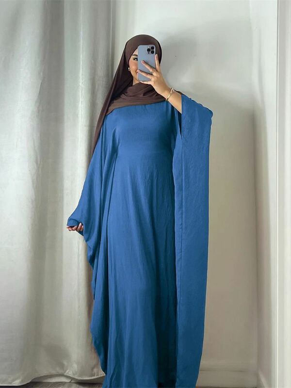 Abaya Lebaran Khimar Linen kupu-kupu Batwing Abaya Dubai mewah Turki Islam Muslim Kaftan gaun sederhana untuk wanita Kebaya Damen