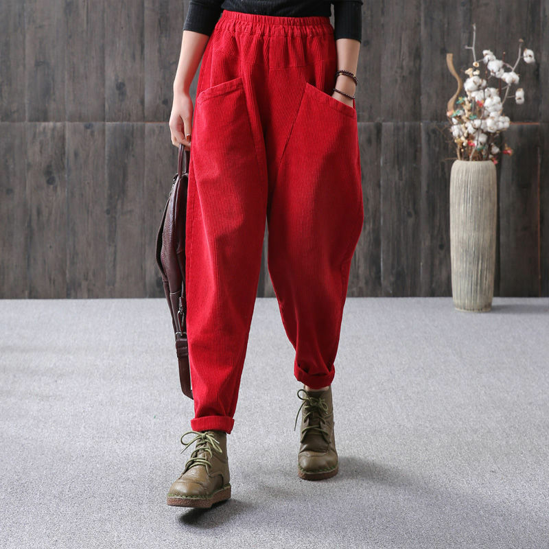 Vintage Simplicity Streetwear Fashion Loose Trend Casual Solid Color Pleated Harem Pants Patchwork Pocket Women's Clothing 2023