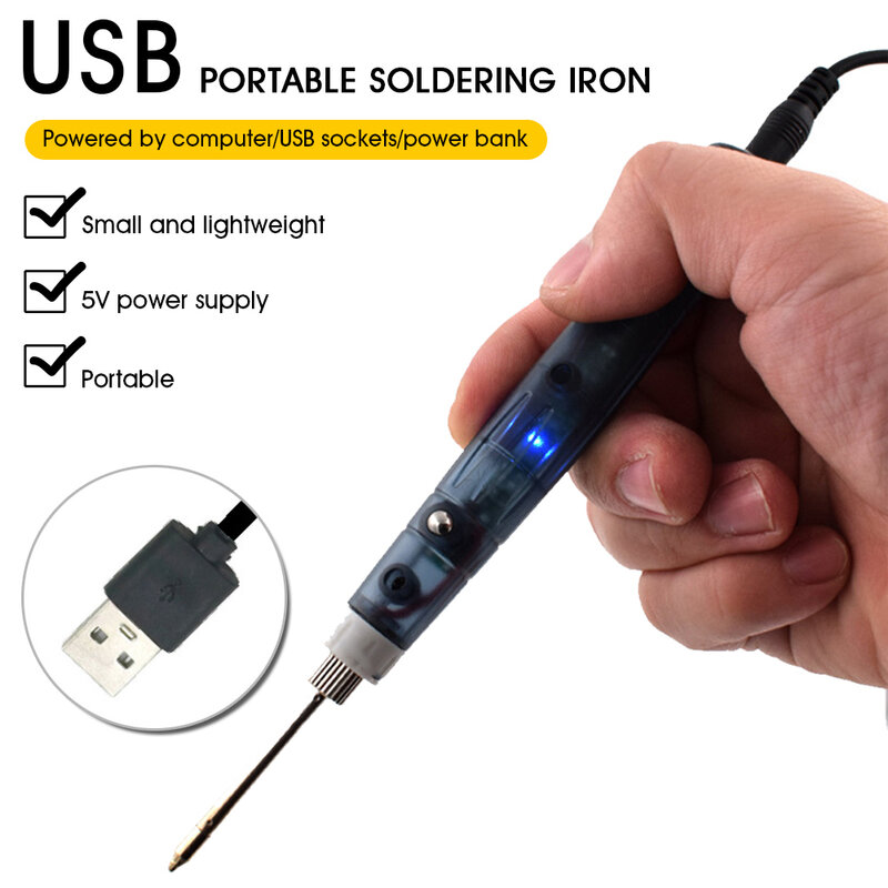 Solder Mini portabel besi listrik, USB solder suhu 450 °C 25s Kit solder tidur otomatis dengan kawat timah