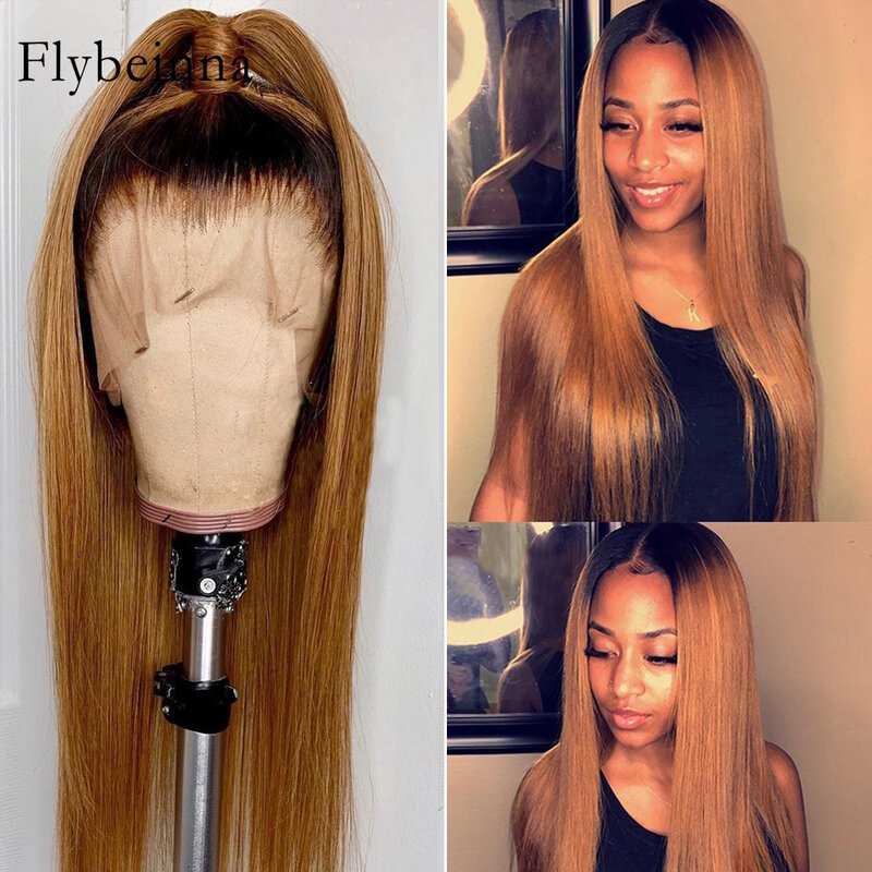 HD Transparent Lace Frontal Wig Ombre Lace Front Human Hair Wigs For Women Brazilian Straight Lace Front Wig Colored  Human Hair