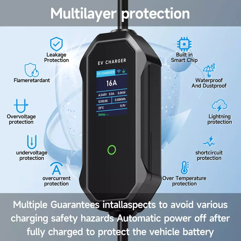 11KW 16A 3Phase Portable EV Charger Type 2 IEC62196-2 EVSE Fast Charging Wallbox CEE Plug WIFI APP Bluetooth Wireless Control