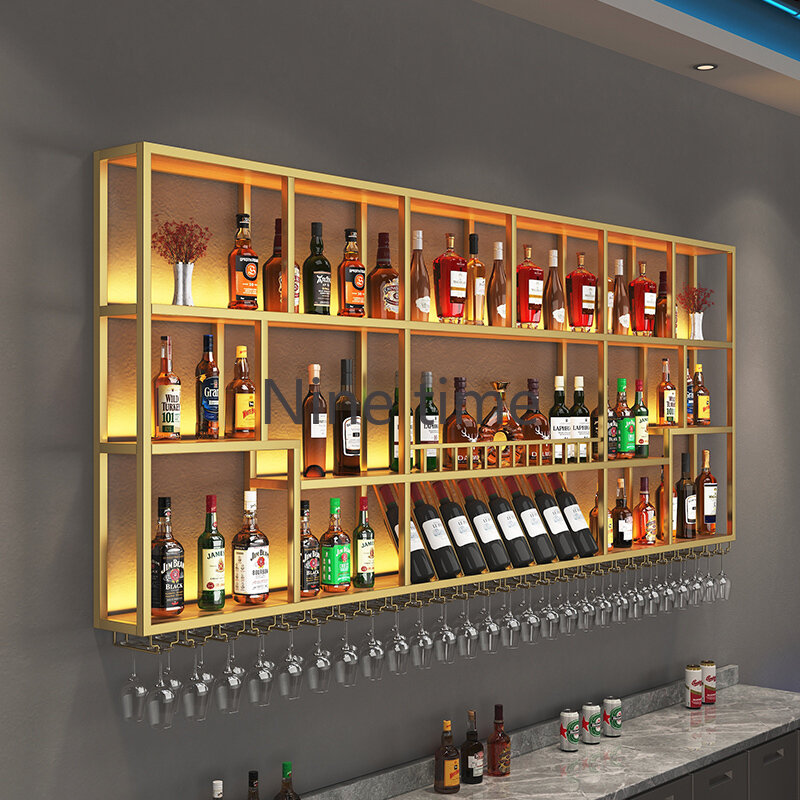 Wall Mounted Metal Wine Cabinets Display Restaurant Whisky Corner Bar Cabinet Inverted Cellar Stockage Vin Kitchen Furniture