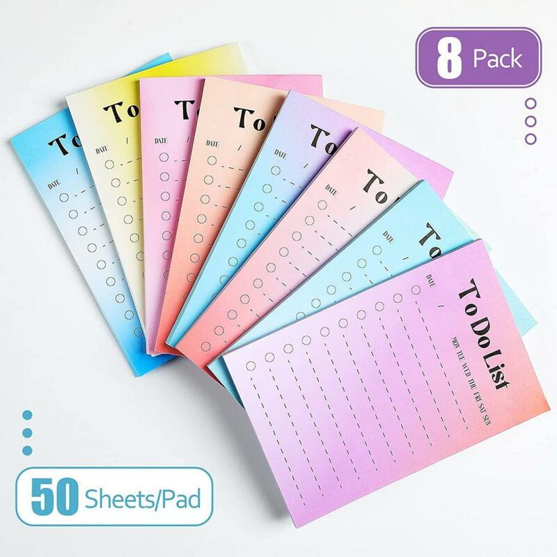 Notepad To-do dipersonalisasi perlengkapan kantor warna cerah Set Notepad lengket 8 buah daftar kegiatan belanja lengkap waktu kulkas