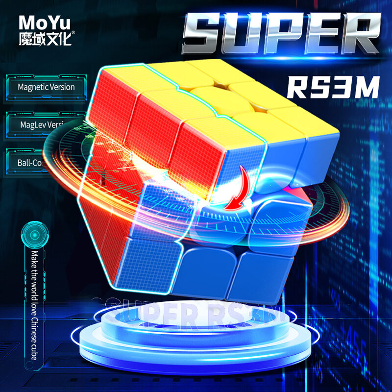 MOYU Super RS3M 2022 Maglev 3X3 Kubus Kecepatan Ajaib Magnetik Tanpa Stiker Profesional RS3M 2022 3X3 Hadiah Anak-anak