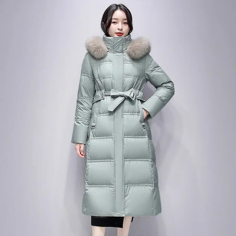 Новинка 2024, зимние и осенние женские длинные пальто на белом утином пуху, модная повседневная женская Лыжная теплая пуховая одежда