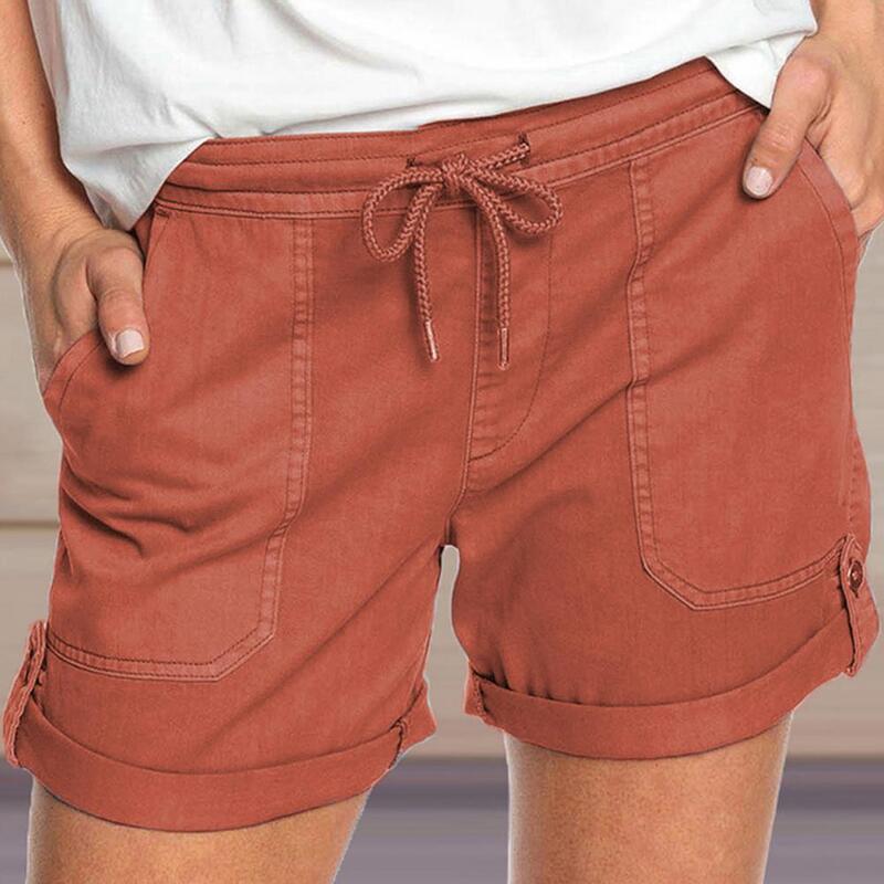 Pantalon décontracté à cordon de serrage pour femmes, short de couleur unie, avec poches, pour voyage