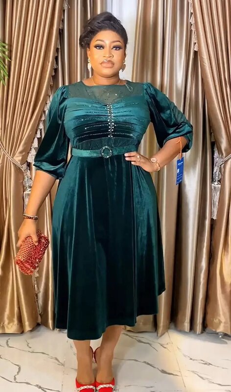 Afrykański, aksamit sukienki damskie 2024 elegancka wiosenna afryka półrękaw luksusowe sukienki weselne Dashiki Ankara stroje szata