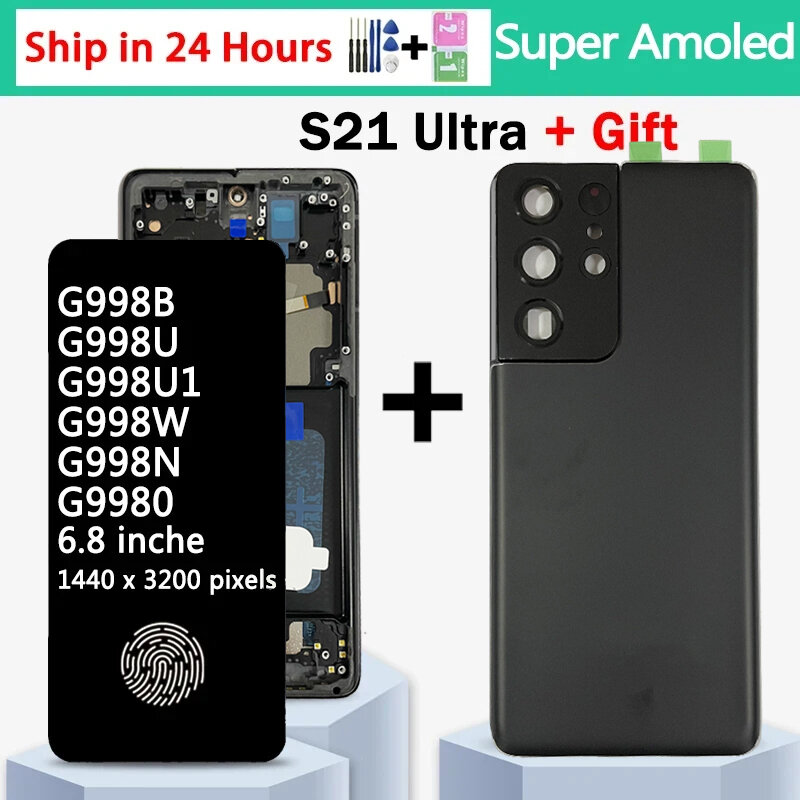 6,8 "Super AMOLED для Samsung S21 Ultra 5G G998 G998U, дисплей с сенсорным экраном и дигитайзером для Samsung S21Ultra G998B LCD