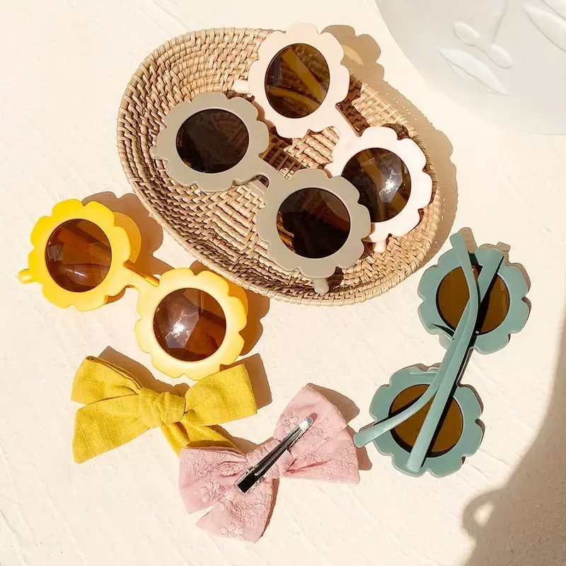 Óculos de sol para crianças, Cute Vintage Sun Flower Glasses Cool Headwear, Acessórios para meninas, Presentes para meninas, 2 PCs/set, 3 PCs/set