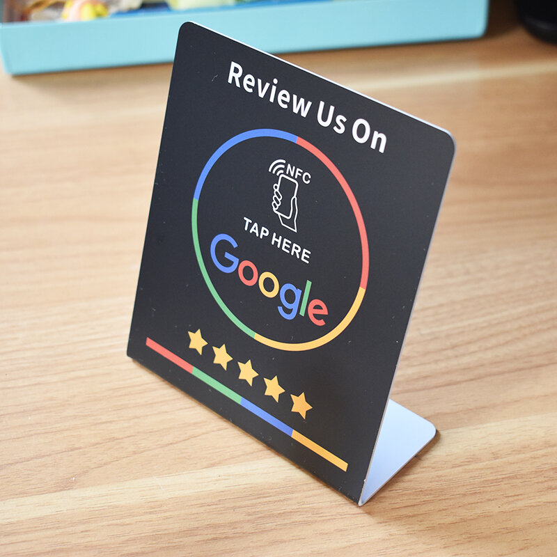 Google Review Tampilan Meja Stand NFC Menampilkan Stand Kartu NFC untuk Restoran