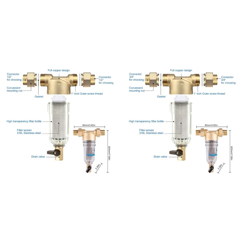 Filtro per sedimenti acqua riutilizzabile centrifugato Filtro per sedimenti pre-filtro acqua del rubinetto R9UD