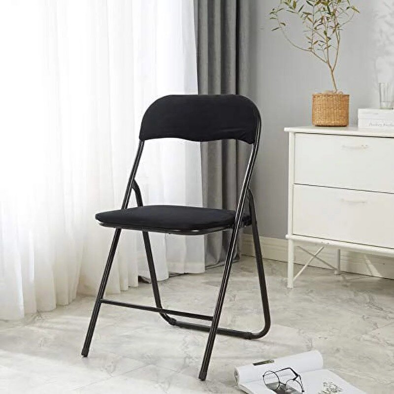 Cadeira dobrável de veludo empilhável, plástico, preto, interior e exterior Guest Chairs, comercial e comercial