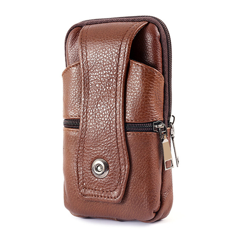 Bolsa de cintura de couro PU masculina, Caixa simples retro do telefone móvel, Carteira do zíper botão, Bolsa de viagem ao ar livre