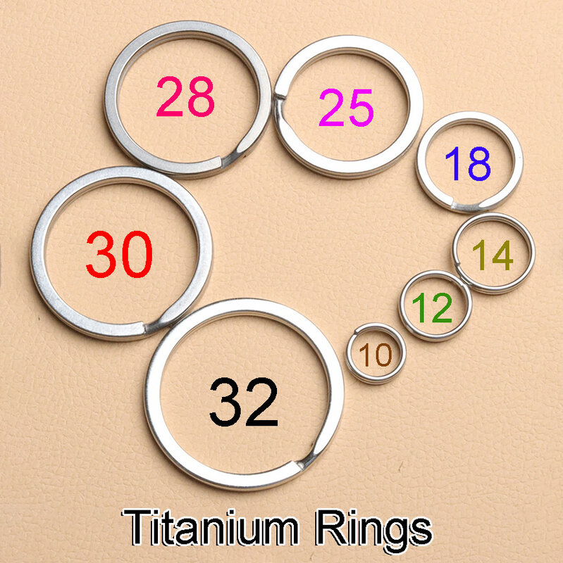 10Pcs Titanium TC4 Ti Ronde Metalen Sleutelhanger Edc Split Sleutelring 10Mm/12Mm/14Mm/18Mm/25Mm/28Mm/32Mm FW136