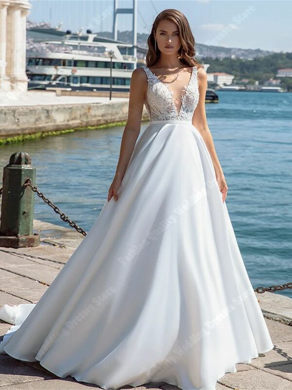 Popularne Lvory damskie suknie ślubne kwiatowe paski na ramionach długość do zmywania sukni ślubnych romantyczna księżniczka z linii A Vestidos De Novia