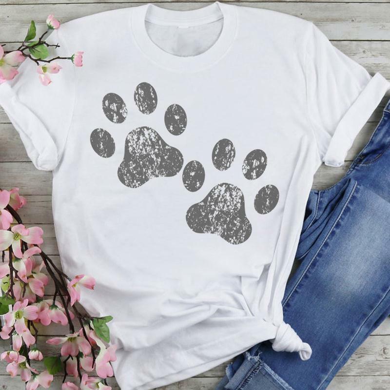 Женская летняя футболка с принтом «Собачья лапа» и коротким рукавом