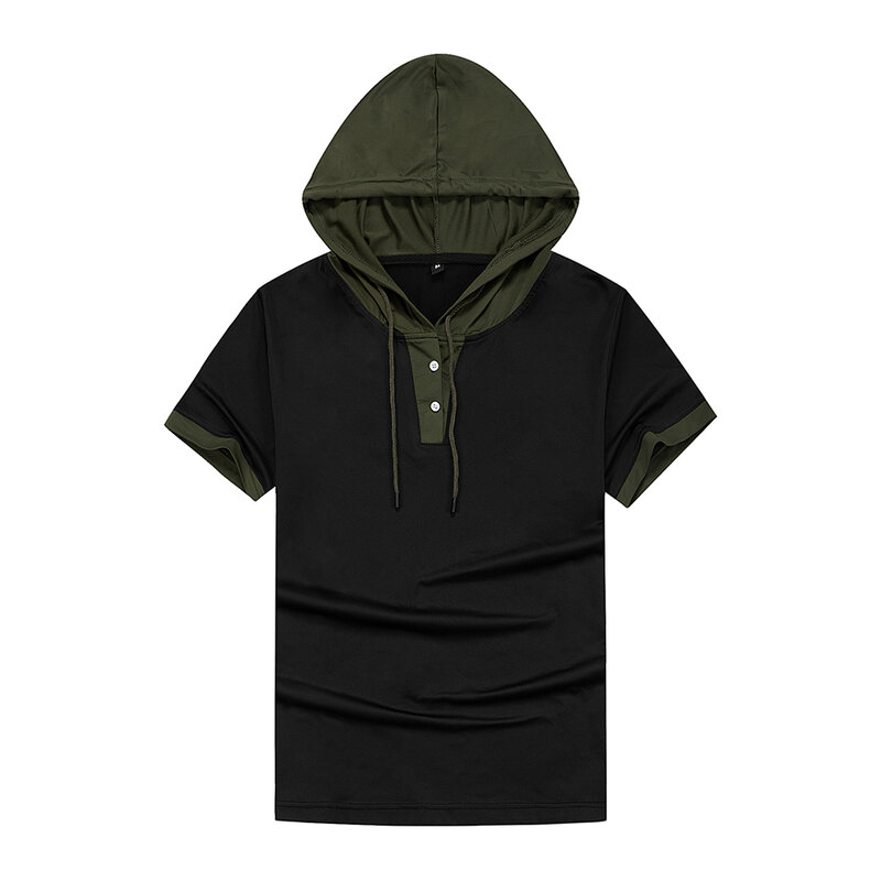 เสื้อกันหนาวมีฮู้ดสีดำทรงหลวมสำหรับผู้ชาย, เสื้อวอร์มเสื้อมีฮู้ดแขนยาวสั้นสีพื้นสำหรับฤดูร้อน2023