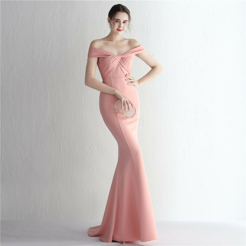 Женское вечернее платье-русалка, элегантное Плиссированное длинное платье с открытыми плечами для гостей вечеринки или выпускного вечера