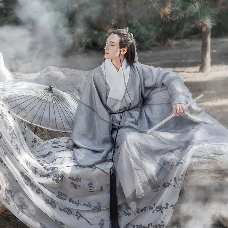 Hanfu Male Fairy Spirit Ancient Costume Childe Ancient Style Big Sleeve Shirt Chivalrous Scholar Student Spring and Summer Style