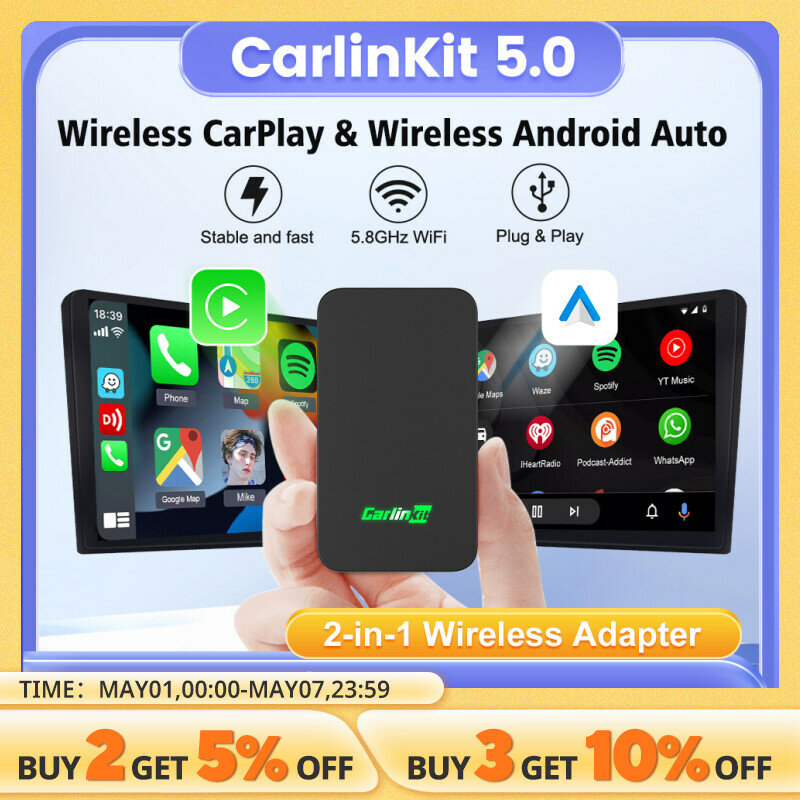 CarlinKit 5.0 2AIR Wireless CarPlay Android Auto adaptor nirkabel Spotify untuk Mazda Toyota Mercedes Volvo Kia 4 in 1 kotak