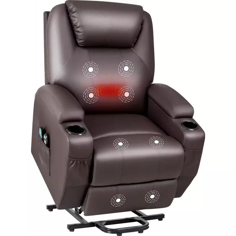 JUMMICO Power Lift Recliner Chair with Heat and Massage for Elderly PU Leather Modern Reclining Sofa Chair with Cup Holders, Rem