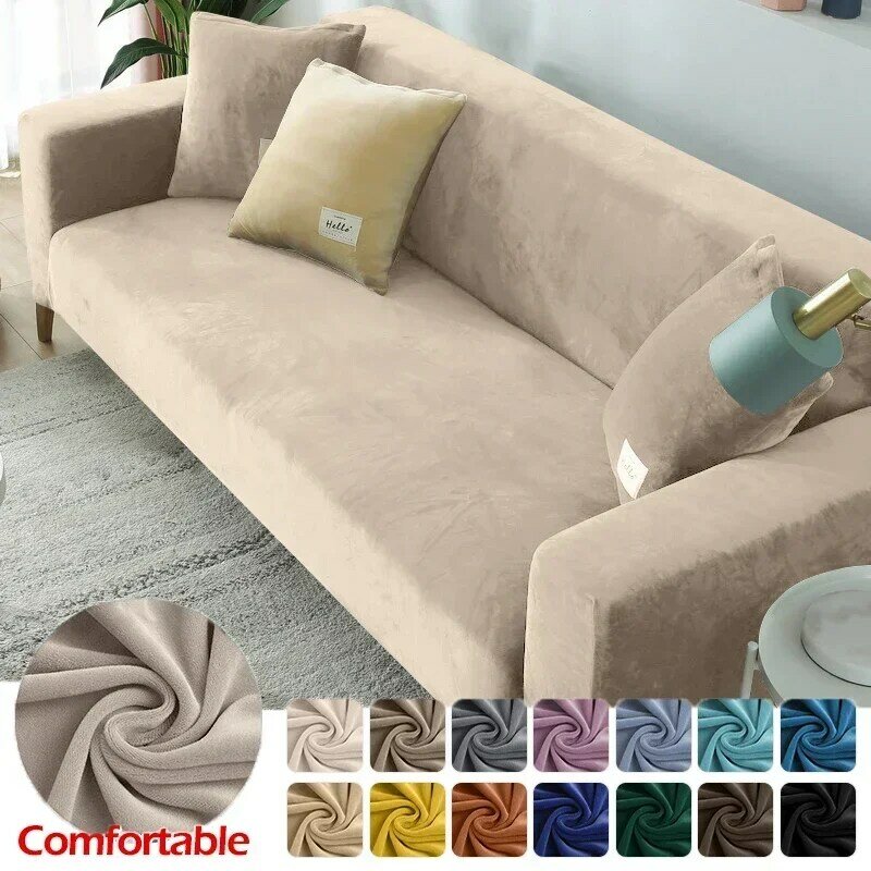 Velvet Plush Sofa Covers 1/2/3/4 Seats Solid Couch Cover L Shaped Sofa Cover Protector Bench Covers