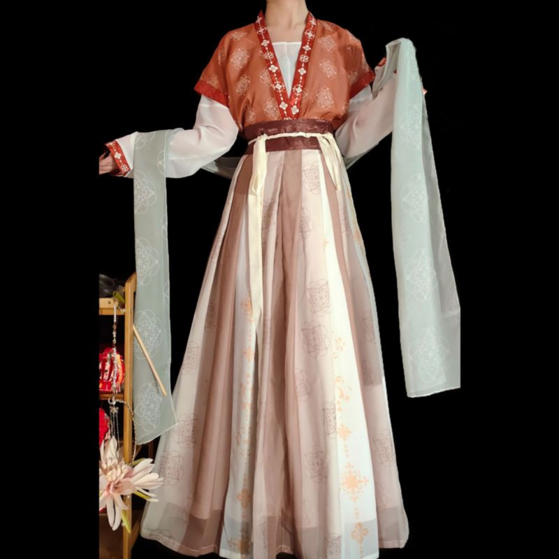 Vestido tradicional chinês hanfu para mulheres, Tang original, saia de cintura Ru, Tang restaurado, novo estilo, verde, primavera e verão