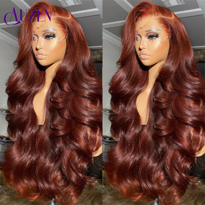 Perruque Lace Front Wig Body Wave Brésilienne Naturelle, Cheveux Humains Brun Foncé, Rouge Foncé, 13x6, HD, 13x4, Pre-Plucked