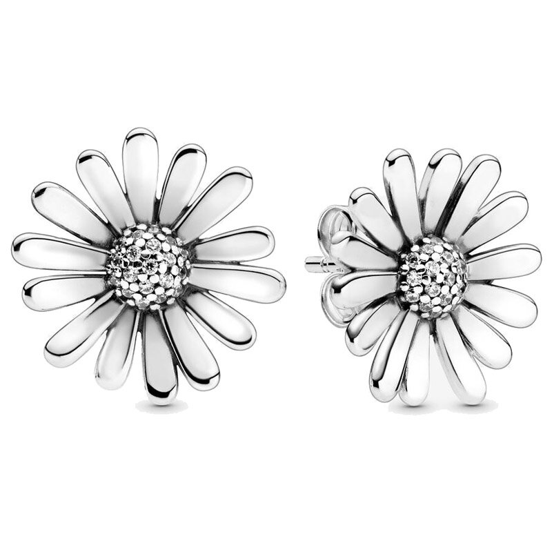 925 Sterling Silber funkelnde Krone Gänseblümchen Blume Tiara Querlenker Signatur Pflaster Doppel ohrring für Frauen Modeschmuck