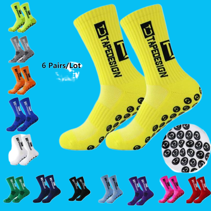 2024 New 6 Pairs/Lot ANTI SLIP Football Socks Mid Calf Non-Slip Soccer Sport Cycling Sports High Quality Men Women Socks EU38-44