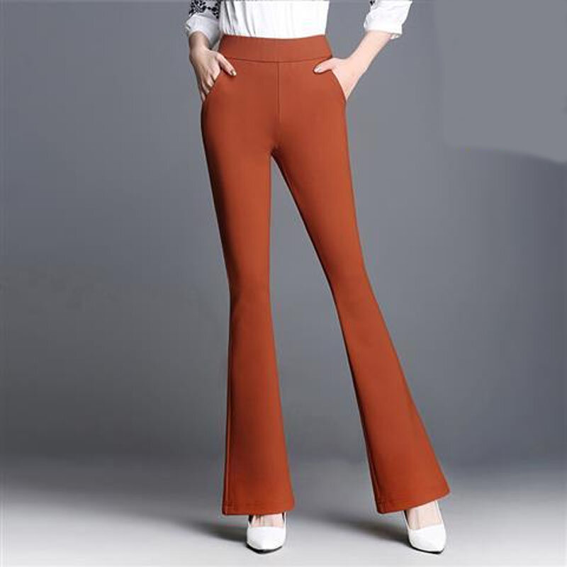 2022 Spring Summer New High Strecth Flare Pants Pocket Decoration Elastic Waist Ankle-length Pants Multiple Colors Casual Wild