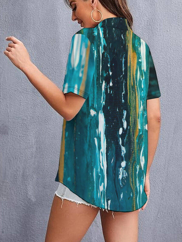 Baju lengan pendek wanita musim panas 2024 kaus motif Digital 3D bertekstur marmer baju estetika temperamen