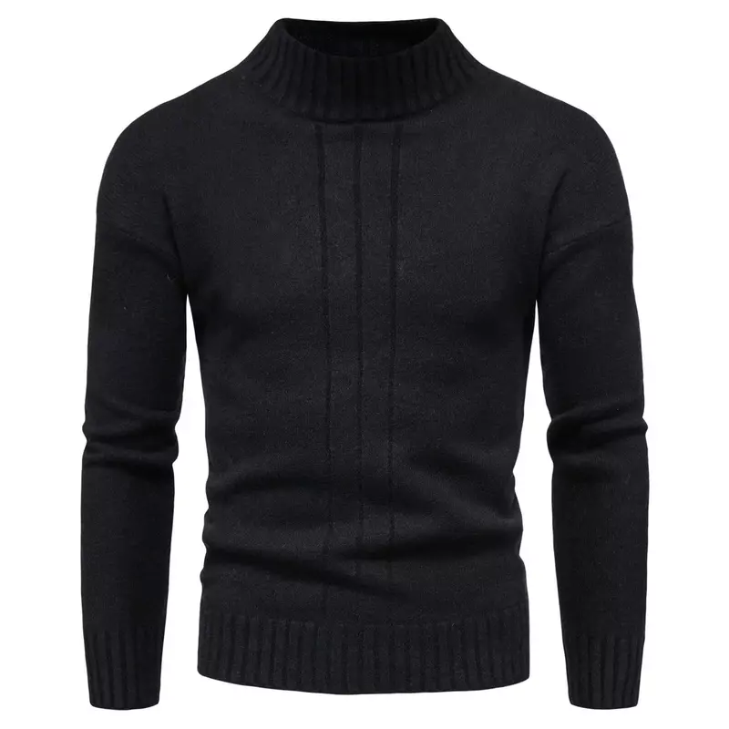 Men High Collar New Autumn Casual Pullover Long-Sleeved Sweater Bottoming Shirt Thick Warm Men's Clothing O-Neck Knitwear Black