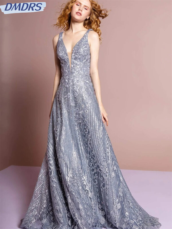 Sexy tiefes V-Ausschnitt A-Linie Ballkleid 2024 stilvolle Abendkleider mit Spaghetti trägern glänzende boden lange Kleider vestidos de novia