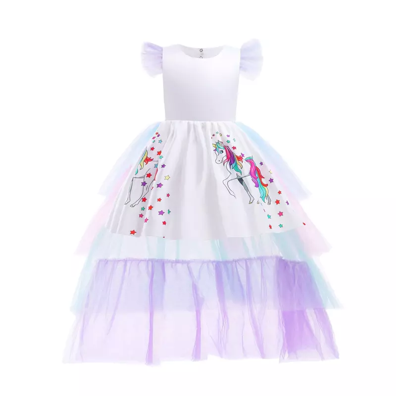 Jednorożec sukienka dla dziewczynek stroje pastelowe kwiaty dziewczynka sukienki na przyjęcie urodzinowe tiul dla dzieci Halloween księżniczka Cosplay kostiumy