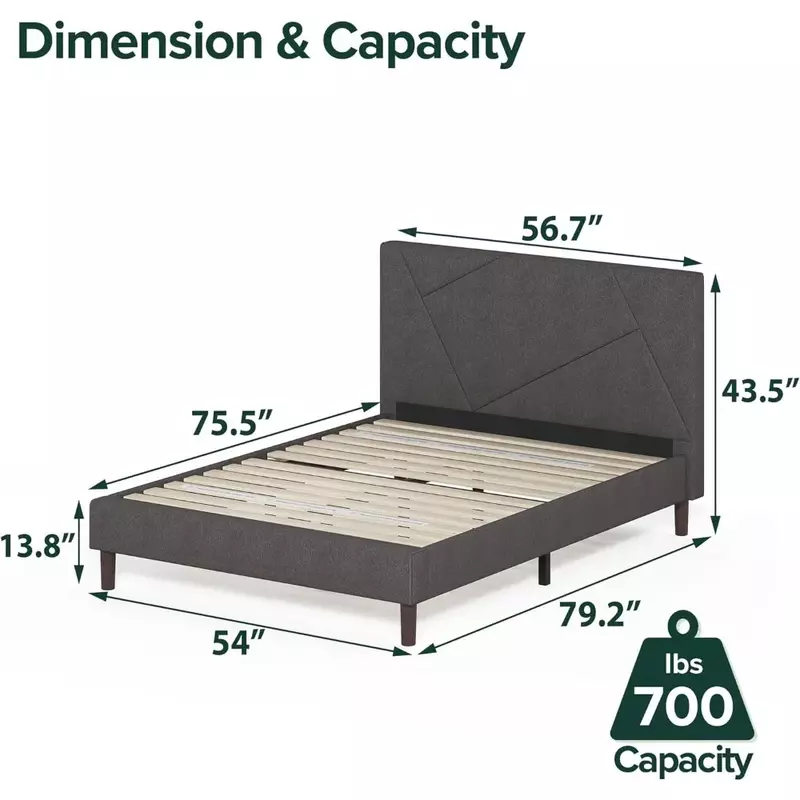Judy Upholstered Platform Bed Frame / Mattress Foundation / Wood Slat Support / No Box Spring Needed