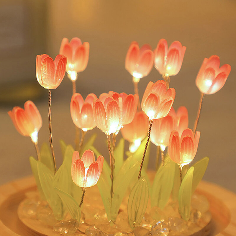 Lâmpada LED Noite com Flor Artificial, Tulip Night Lights, Dia dos Namorados Gift, DIY Material, Quarto, Decoração para casa, Desktop Ornamento