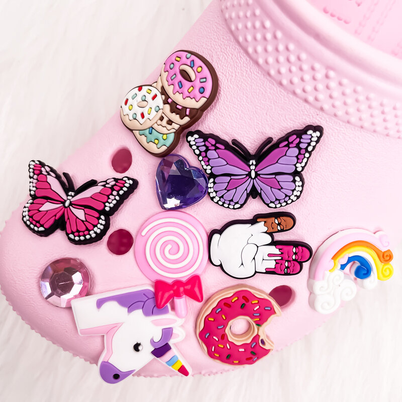 1pcs Cute Shoe Charms for Girls Fit Sandal Accessories Women Shoe Decorations Pins Unicorns Doughnuts Rainbow Party Favor Gift
