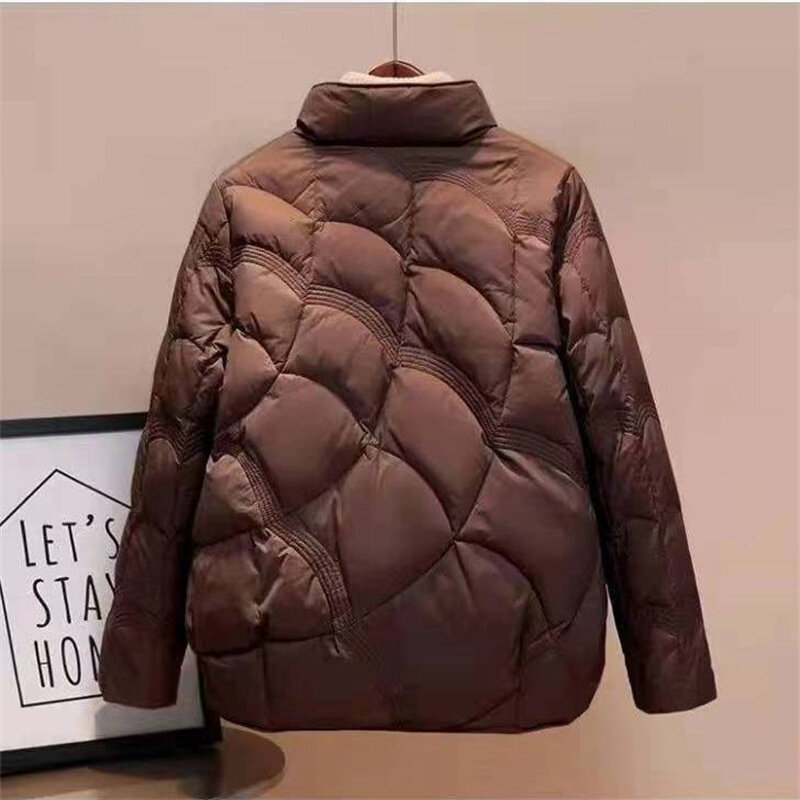 여성용 라이트 다운 패딩 재킷, 짧은 2024, 가을 겨울, 스탠드 칼라, 심플하고 세련된 캐주얼 따뜻한 타이드 재킷, 신제품