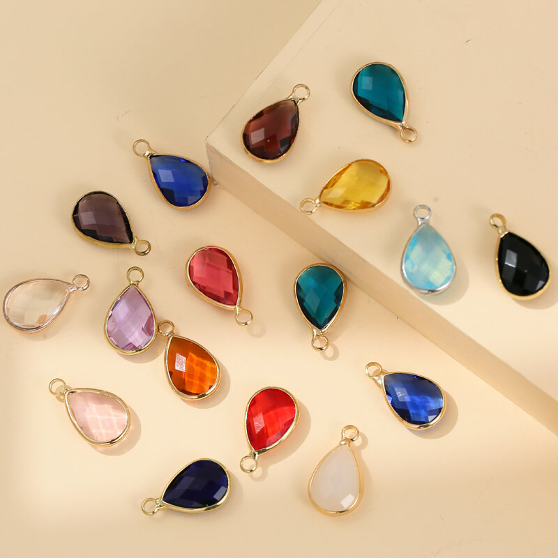 15 unids/lote de colgantes de cristal facetado en forma de gota de agua de colores variados, collar DIY, pendientes para accesorios de fabricación de joyas