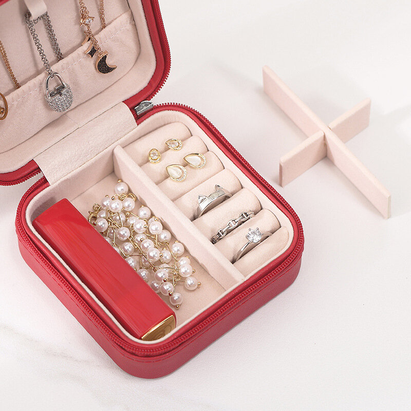 Przenośna biżuteria pudełko Organizer biżuterii ekspozycja pudełka na biżuterię podróżna pudełka biżuteria skórzane etui na zamek do przechowywania jubilerskie pudełko na biżuterię