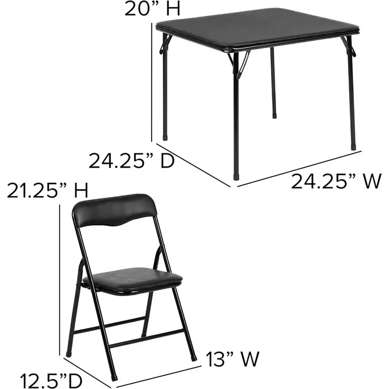 Juego de mesa y sillas cuadradas plegables para niños, muebles para guardería y aulas, color negro, envío gratis, 5 piezas