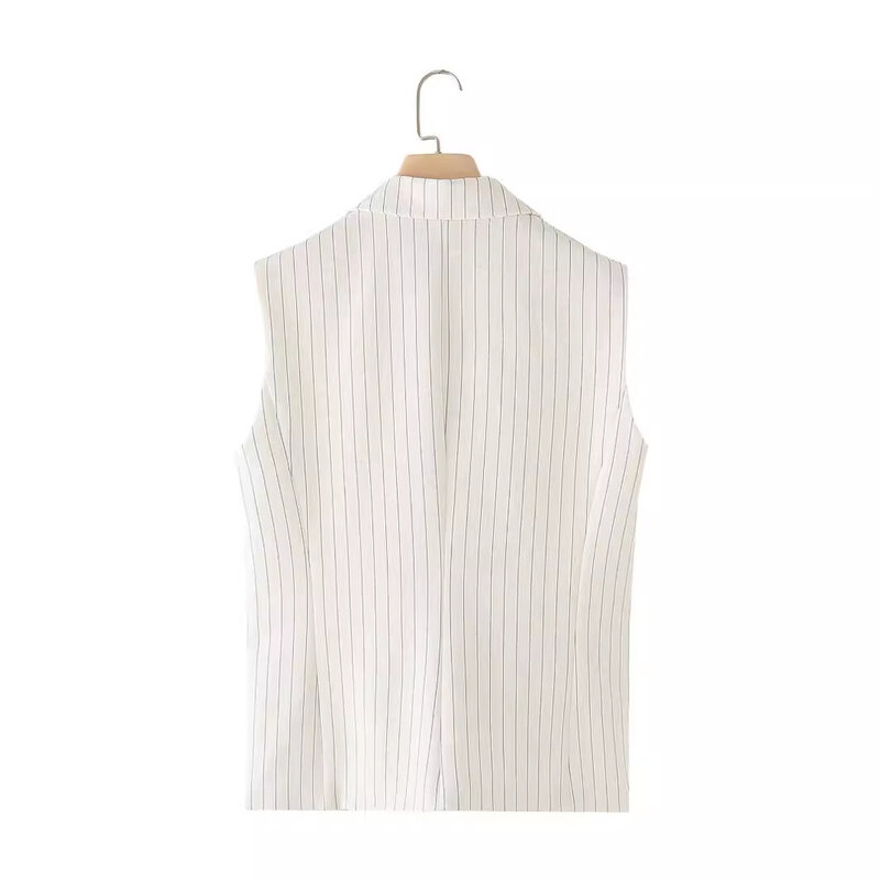 Dames Nieuwe Mode Veelzijdige Pak Kraag Single Breasted Mouwloos Afslankend Gestreept Vest