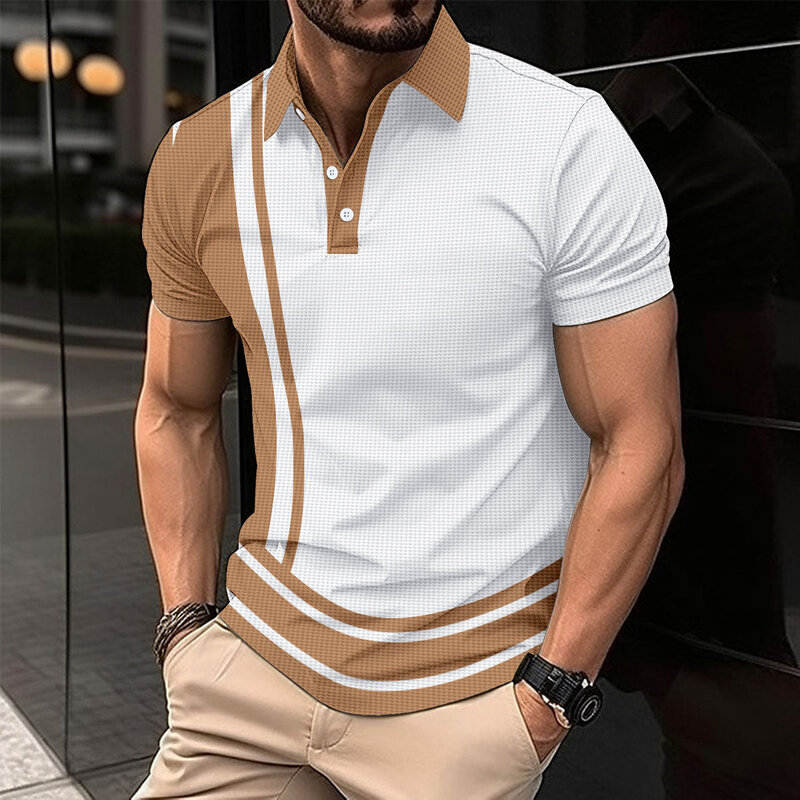 Polo de manga corta con solapa para hombre, camisa deportiva con estampado de botones, color de negocios, moda de verano